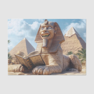 Grappig Sfinxstandbeeld dat oud boek leest in Egyp Tissuepapier