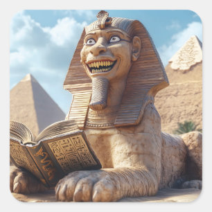 Grappig Sfinxstandbeeld dat oud boek leest in Egyp Vierkante Sticker