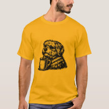 Grappig Shaggy Hond Drinkt Koffie Schets T-Shirt