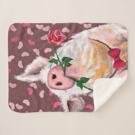 Grappig Sherpa Blanket Gentleman Pig met Roos Sherpa Deken (Voorkant (horizontaal))