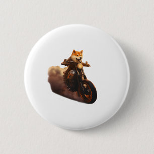 Grappig, Shiba Inu, Motorfiets, Hond, Puppet, Mann Ronde Button 5,7 Cm