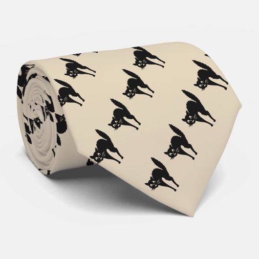 grappig silouette van een boze zwarte kat met acht stropdas (Opgerold)