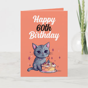 Grappig Sinaasappel en witte kat man 60e verjaarda Kaart