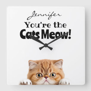 Grappig Sinaasappel Ginger Tabby Kat Wandklok Vierkante Klok