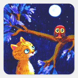 Grappig Sinaasappel Tabby Cat Creationarts Square  Vierkante Sticker