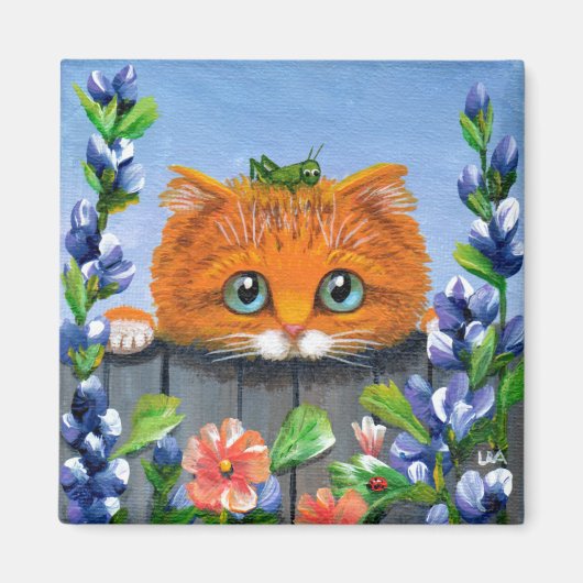 Grappig Sinaasappel Tabby Cat Flowers Creationarts Magneet (Voorkant)