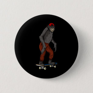 Grappig skateboard aap cadeau-idee 4 skate en half ronde button 5,7 cm