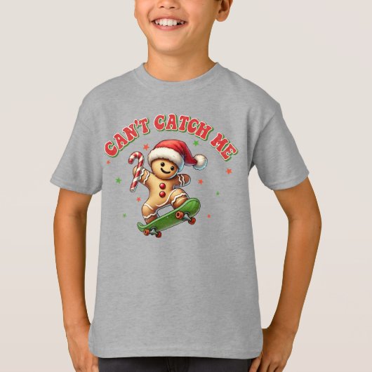 Grappig Skateboarden Gingerbread Man Kerstmis T-shirt (Voorkant)