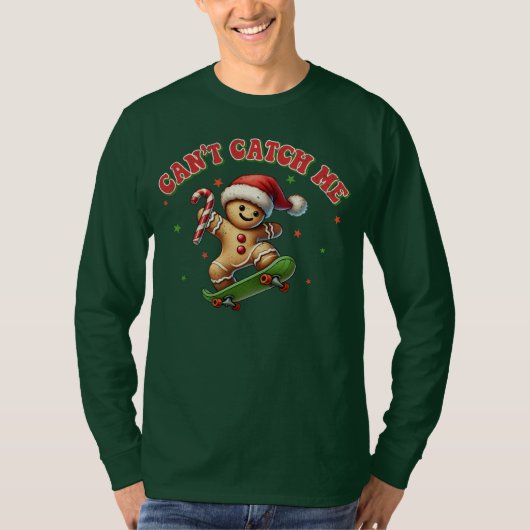Grappig Skateboarden Gingerbread Man Kerstmis T-shirt (Voorkant)