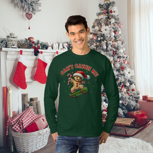 Grappig Skateboarden Gingerbread Man Kerstmis T-shirt