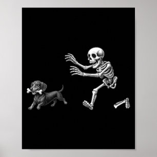 Grappig skelet achter hond aan Grappige hond Hallo Poster