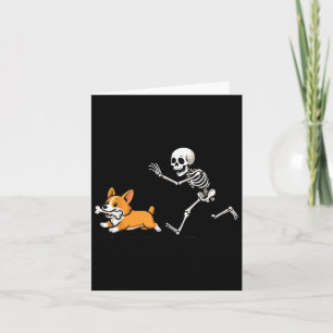 Grappig Skelet Chasing Corgi Halloween Hond Mama H Kaart