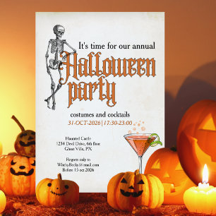 Grappig Skelet Cocktail Kantoor Halloween Feest Kaart