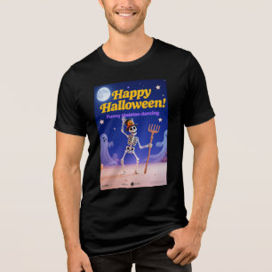 Grappig Skelet Dansend met "Happy Halloween"-Banne Tri-Blend Shirt