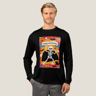 Grappig Skelet Dansend met "Happy Halloween"-Banne Tri-Blend Shirt