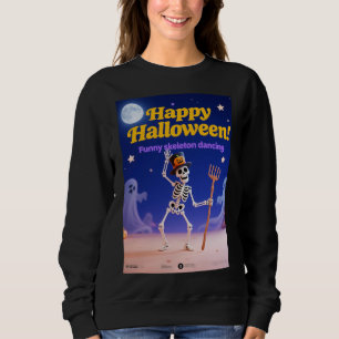 Grappig Skelet Dansend met "Happy Halloween"-Banne Trui