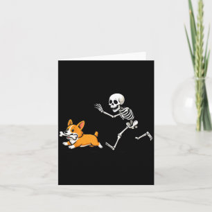 Grappig Skelet dat Corgi achterna zit Halloween Ho Kaart