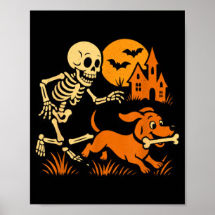 Grappig Skelet dat Dachshund Hond Grappig Jaagt Poster