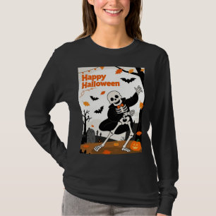 Grappig Skelet dat Danst met "Gelukkig Halloween"- T-shirt
