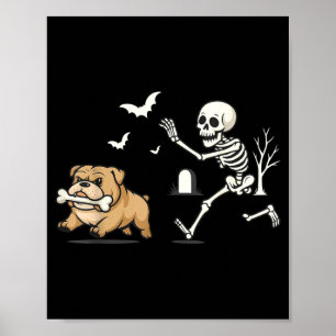 Grappig Skelet dat Franse Bulldog achterna zit met Poster