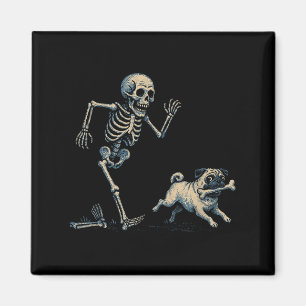 Grappig Skelet dat Mops achterna zit Halloween Hon Magneet