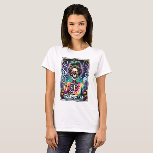Grappig Skelet De Stoner Tarot T-shirt (Voorkant volledig)