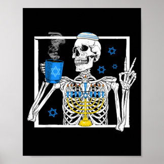 Grappig Skelet Drinkt Warme Koffie Menora Poster