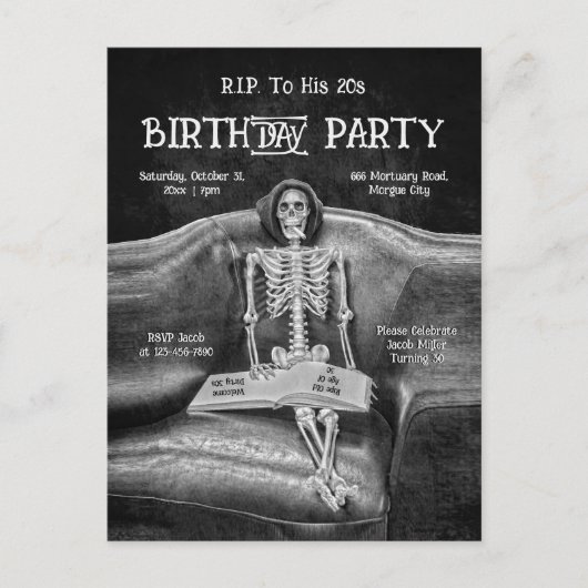 Grappig skelet gotische RIP naar zijn 20s Uitnodiging Briefkaart (Voorkant)