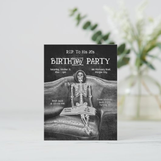 Grappig skelet  gotische RIP naar zijn 20s Uitnodiging Briefkaart (Staand voorkant)
