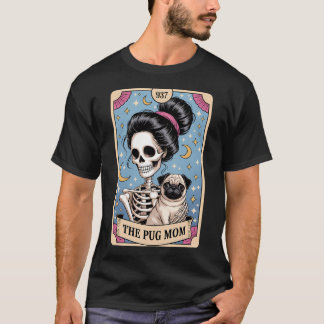 Grappig Skelet Halloween Pug Moeder Tarotkaart Hek T-shirt