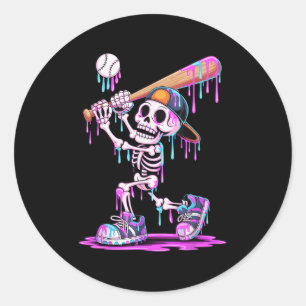 Grappig Skelet Honkbal Drip Jongens Jeugd Hallo Ronde Sticker