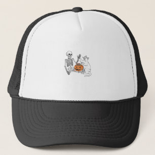 Grappig Skelet Kat Liefhebber Halloween Kostuum vo Trucker Pet