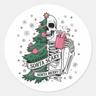 Grappig Skelet Kerst Mis Feestelijk Mis Schrikbare Ronde Sticker