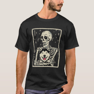 Grappig Skelet Knuffelt Siberische Husky Hond Hall T-shirt