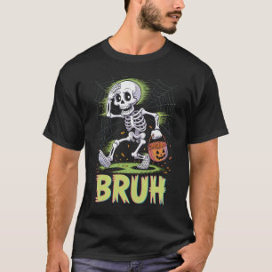 Grappig skelet loopt met pompoenemmer - Bruh T-shirt
