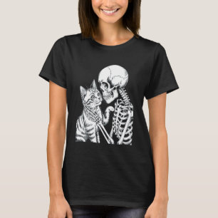 Grappig Skelet met Kat Halloween Trick or Trea T-shirt