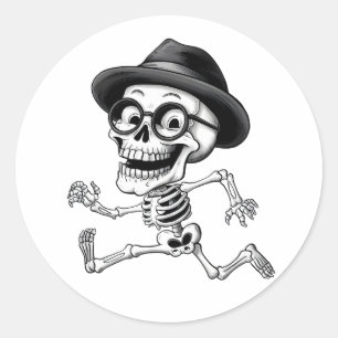 Grappig skelet met zwart Pet en bril Quirky G Ronde Sticker