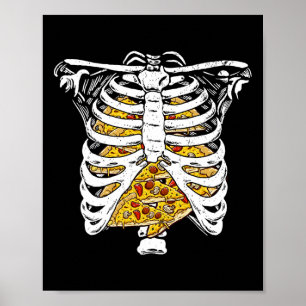 Grappig Skelet Ribbenkast Met Pizza's Fijne Hallow Poster