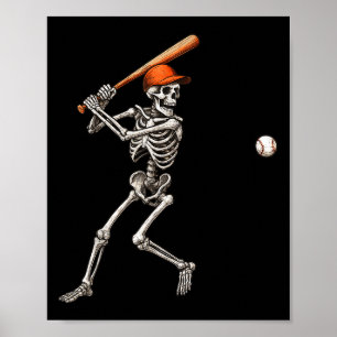 Grappig skelet slaat honkbalspeler mannen jongens poster