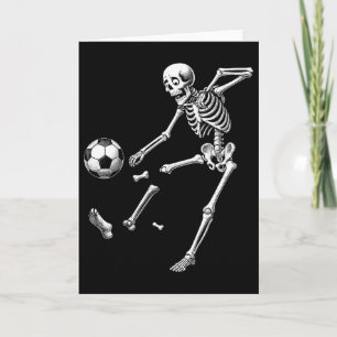 Grappig skelet speelt voetbal, Halloween voetbal B Kaart