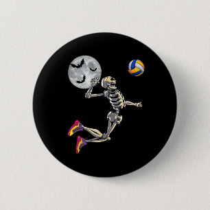 Grappig skelet speelt volleybal Gelukkig Halloween Ronde Button 5,7 Cm