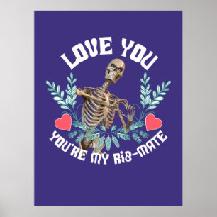 Grappig Skelet Valentijn Rib Genoot Goth Humor Poster