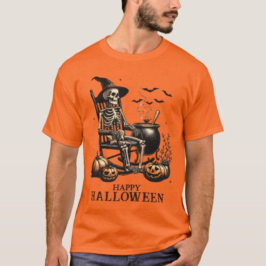 Grappig  skelet Wachten op Halloween T-shirt (Voorkant)