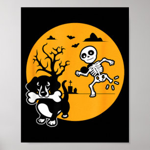 Grappig Skelet Wienershirt Worstelhond Halloween Poster