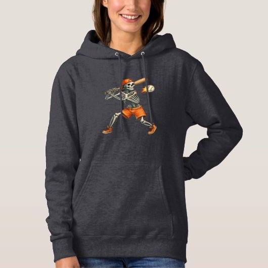 Grappig Skeleton Batting Honkbal Halloween T-Shirt (Voorkant)