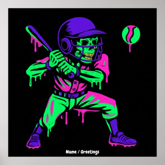 Grappig Skeleton Batting Ice Cream Dripping Baseba Poster (Voorkant)