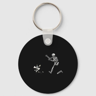 Grappig Skeleton Chasing Terrier Halloween Dog Mom Sleutelhanger