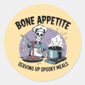 Grappig Skeleton Chef Koken Ontwerp Ronde Sticker (Voorkant)