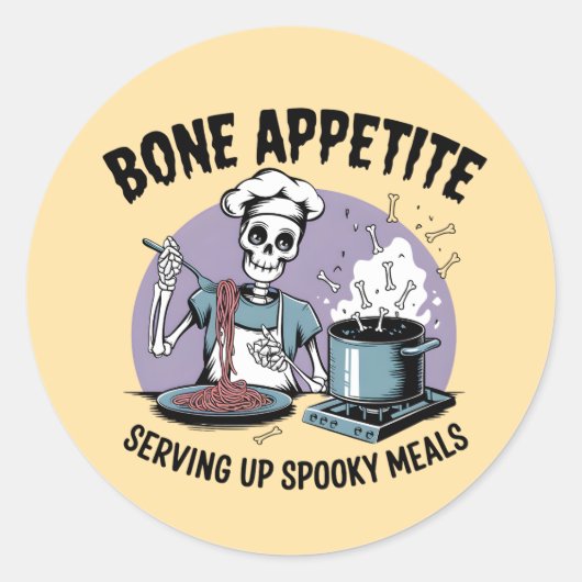 Grappig Skeleton Chef Koken Ontwerp Ronde Sticker (Voorkant)