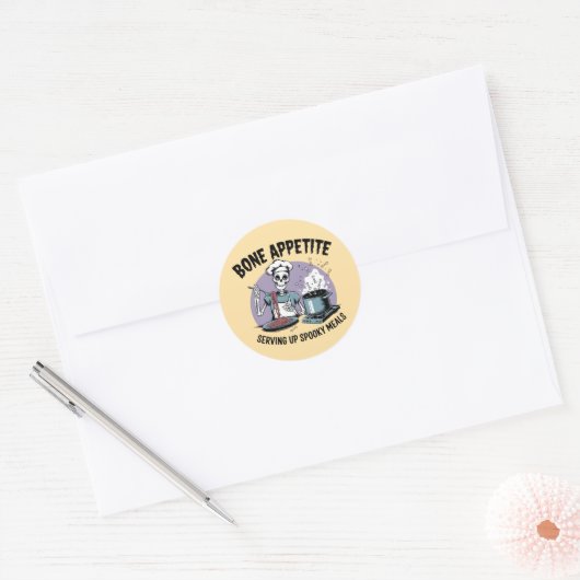 Grappig Skeleton Chef Koken Ontwerp Ronde Sticker (Envelop)